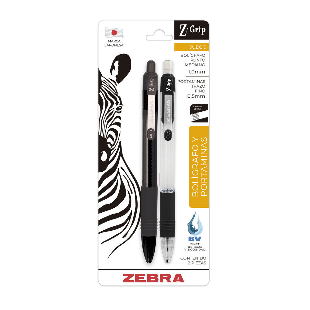 Pen, Medium Zebra Z-Grip - Bolígrafo Liso De 1,0 Mm - Juego Esencial - Tinta Negra, Azul, Rojo, Verde Y Violeta - Paquete De 10 - En Embalaje De Cebra Zebra Clickart